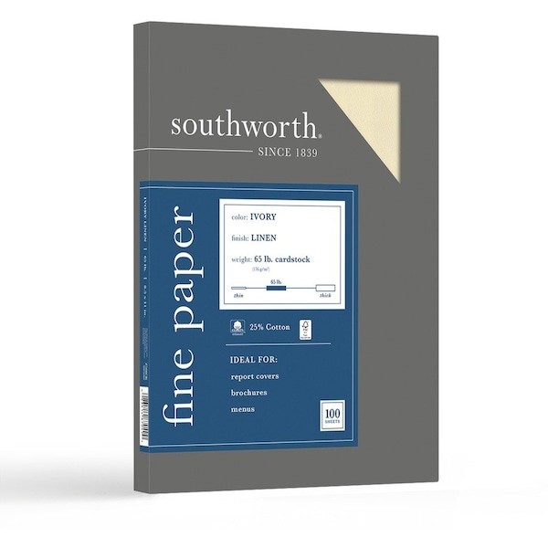 Paper, Linen, 25%Ctn, 65#, Ivry, PK100